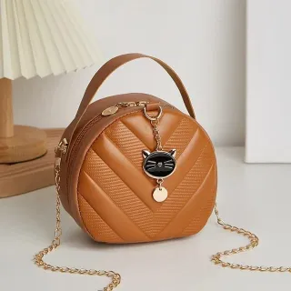 Cat Pendant Small Round Shoulder Bag